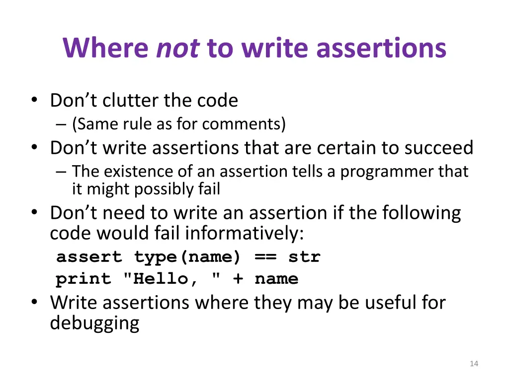 where not to write assertions
