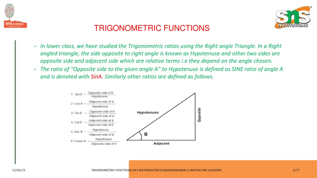trigonometric functions