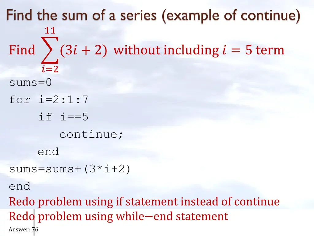 find the sum of a series example of continue 11