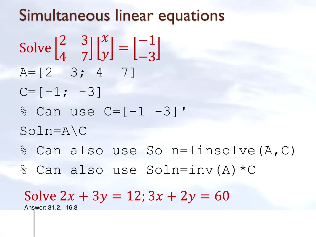 simultaneous linear equations