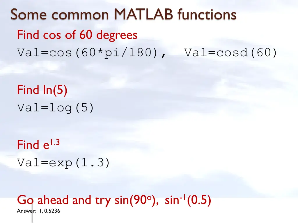 some common matlab functions find