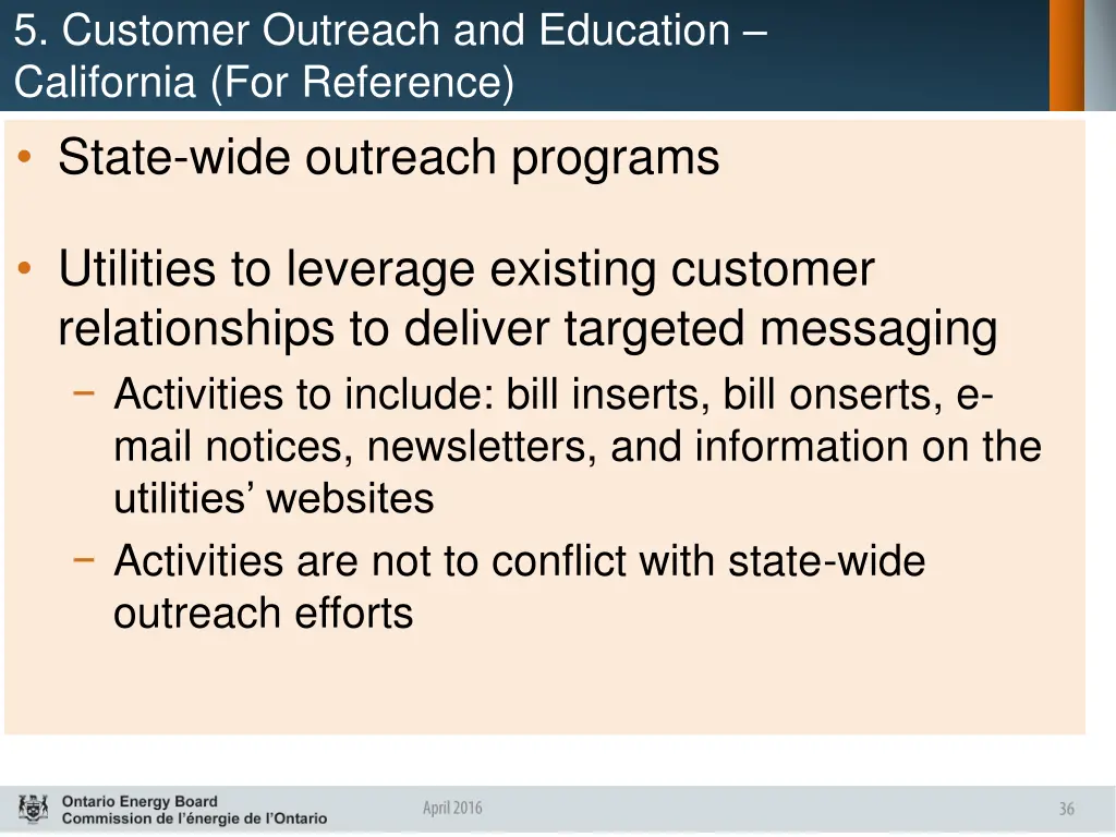 5 customer outreach and education california