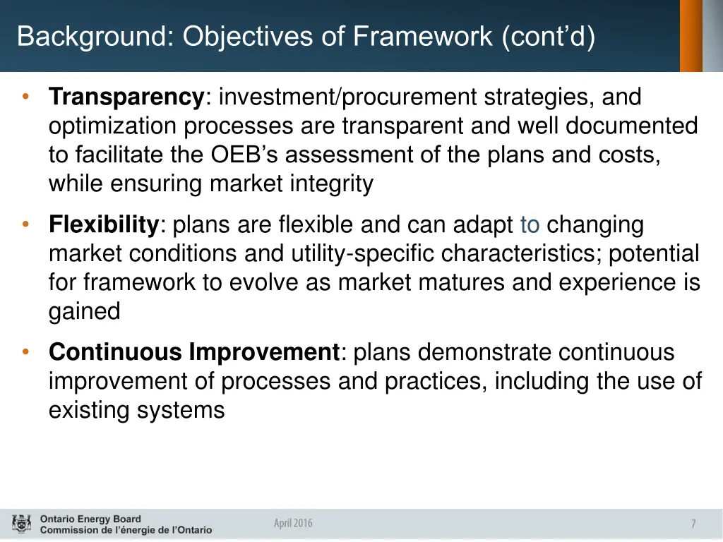 background objectives of framework cont d