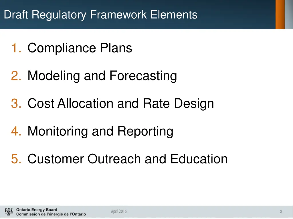 draft regulatory framework elements