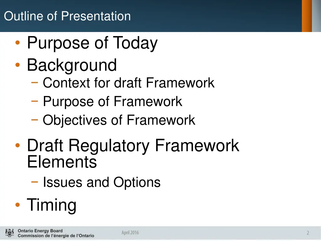 outline of presentation