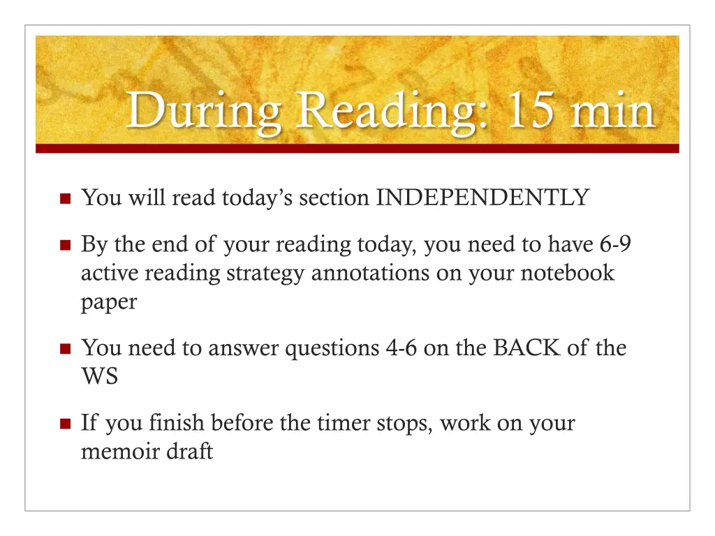 during reading 15 min
