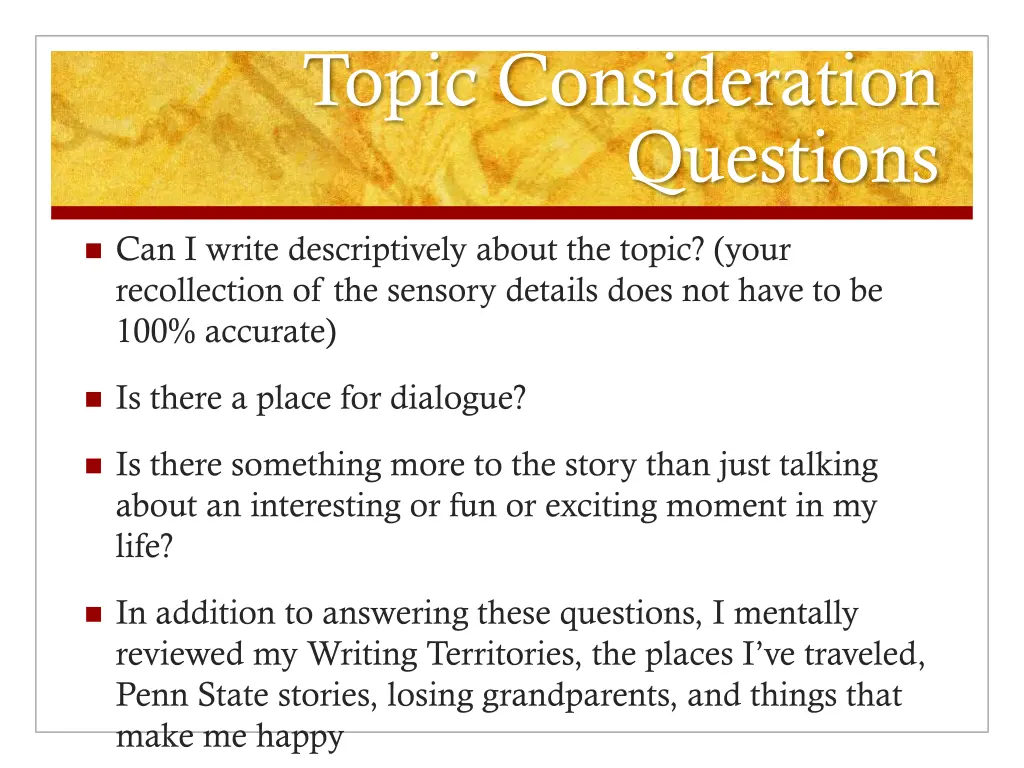 topic consideration questions