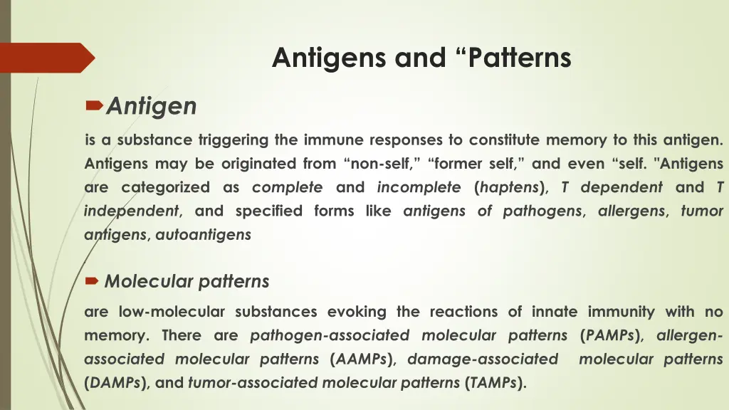 antigens and patterns