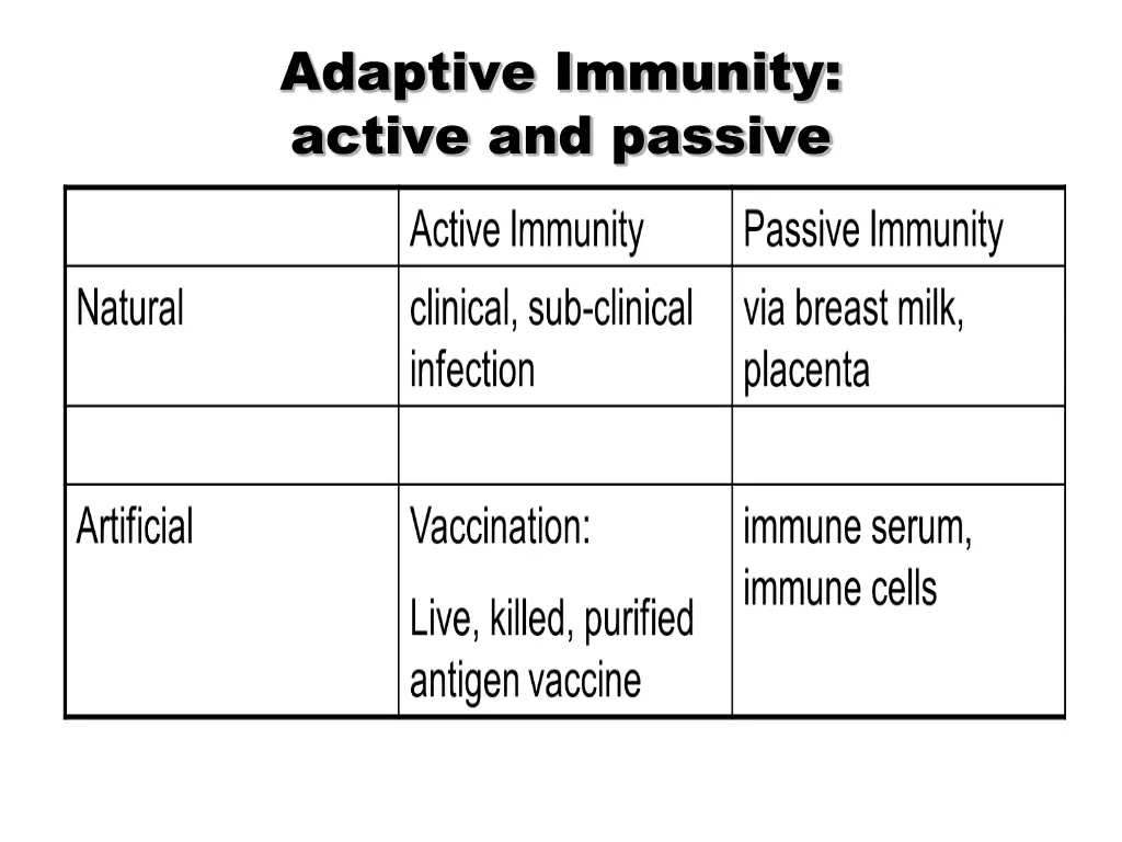 adaptive immunity active and passive
