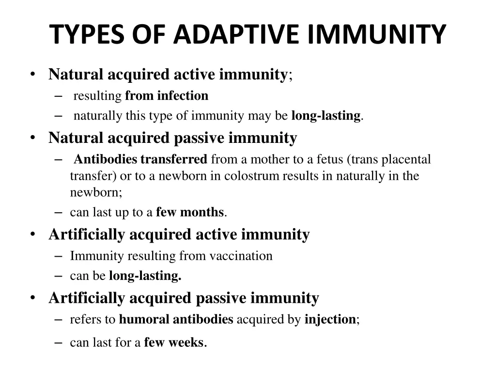 types of adaptive immunity