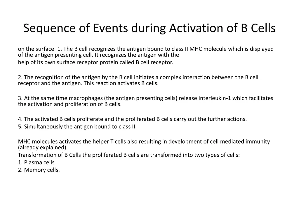 sequence of events during activation of b cells