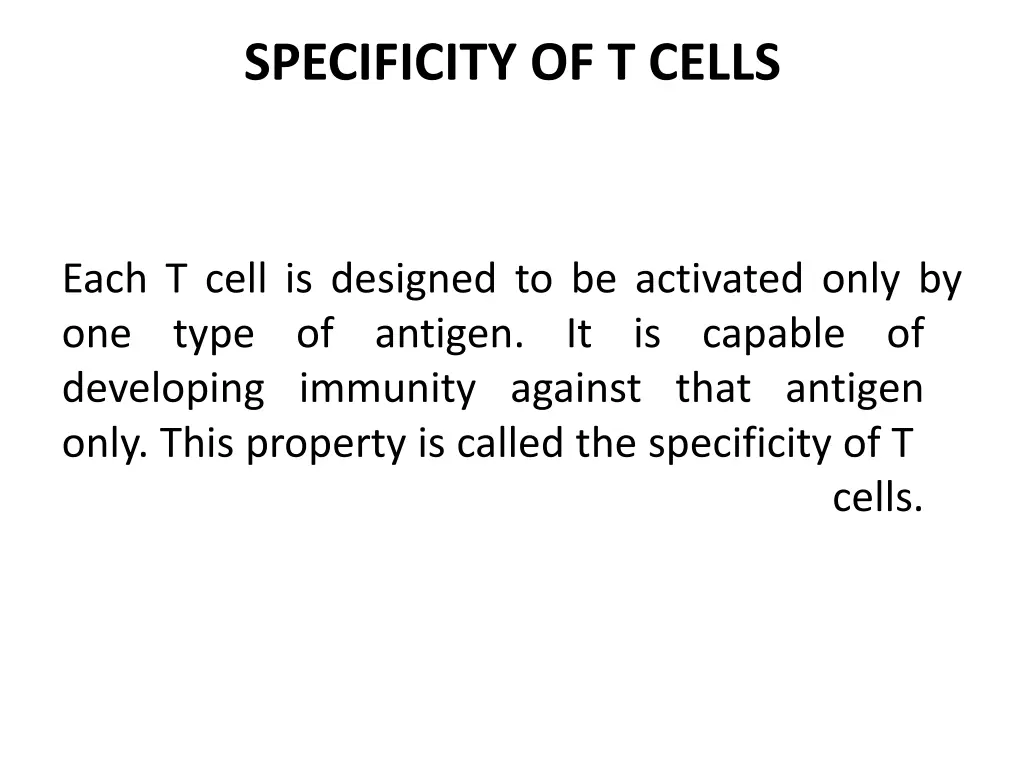 specificity of t cells