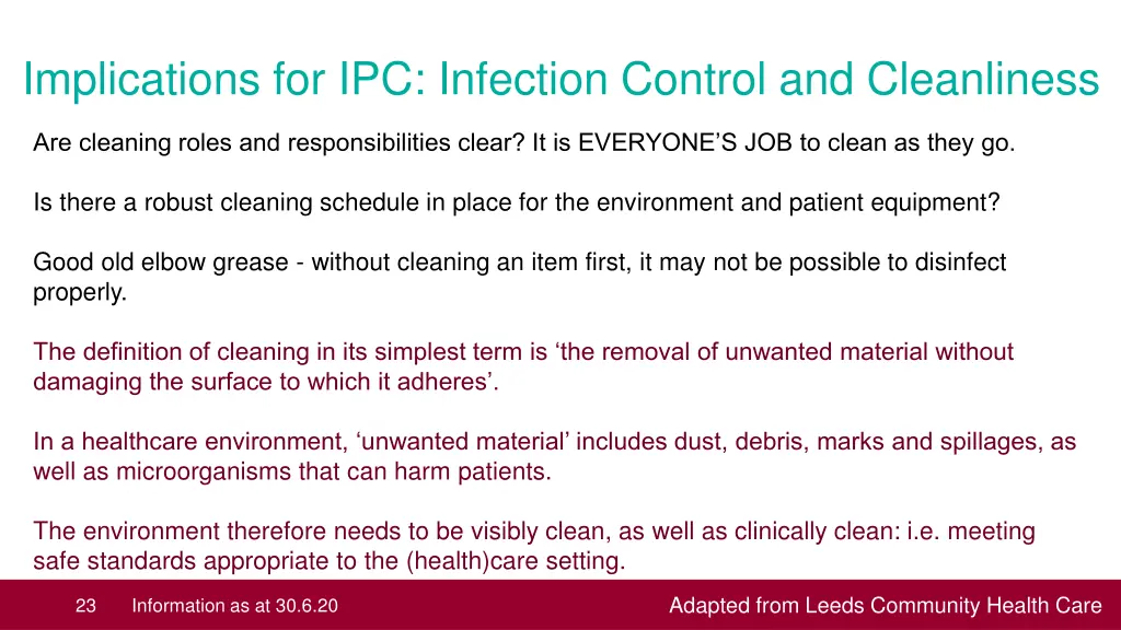 implications for ipc infection control