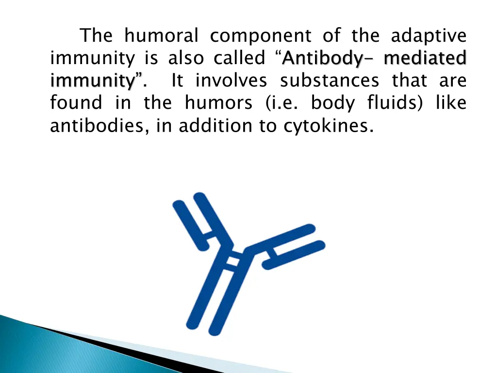 the humoral component of the adaptive immunity