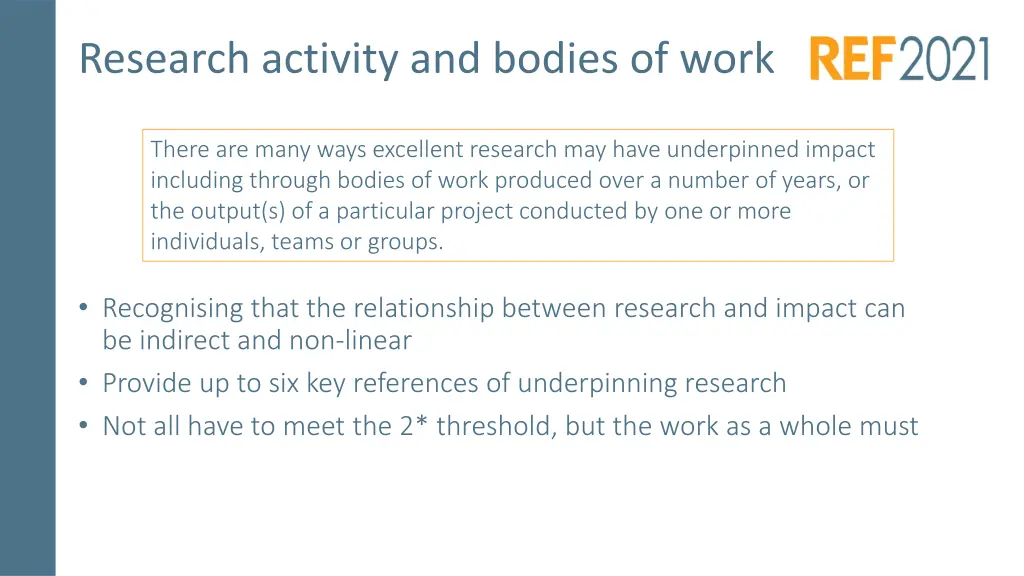 research activity and bodies of work