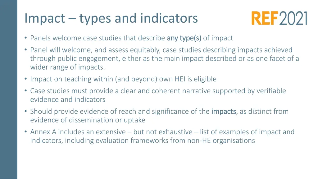 impact types and indicators