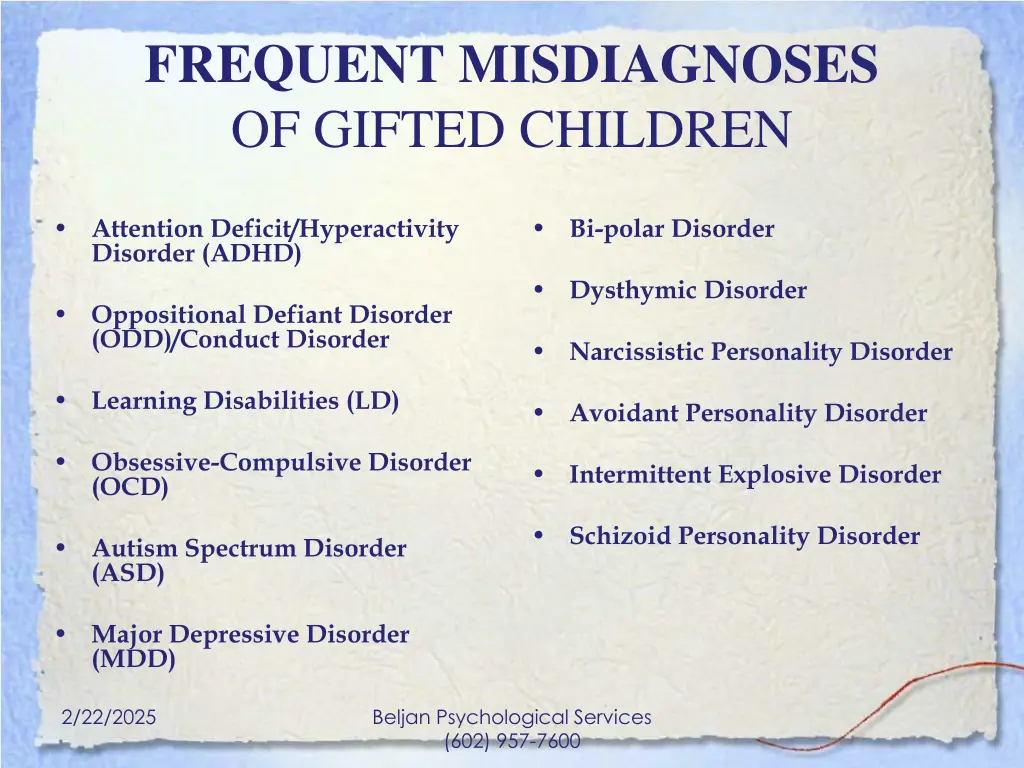 frequent misdiagnoses of gifted children