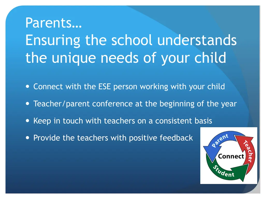 parents ensuring the school understands