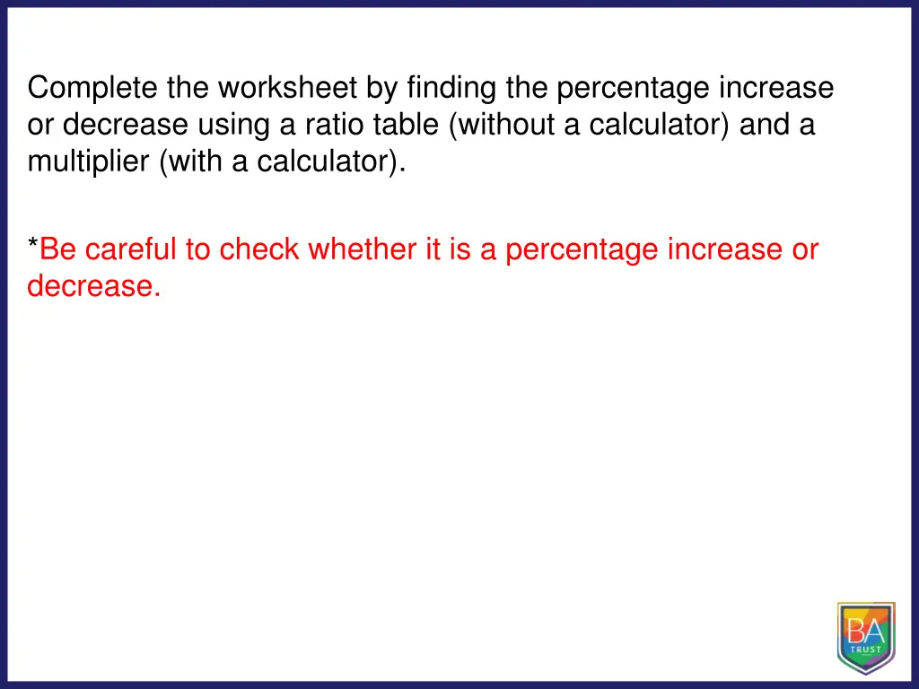 complete the worksheet by finding the percentage