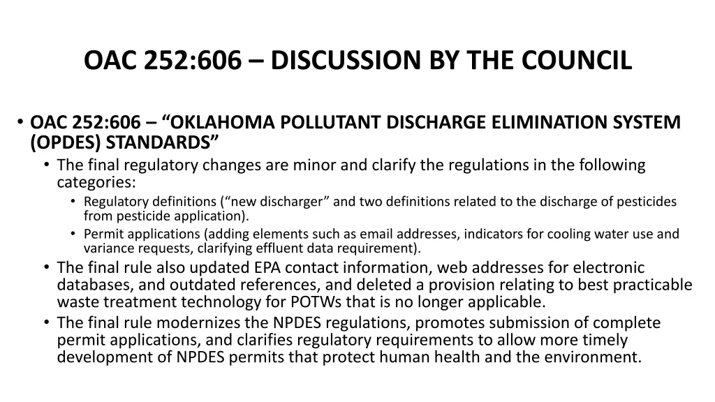 oac 252 606 discussion by the council