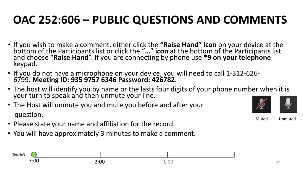 oac 252 606 public questions and comments