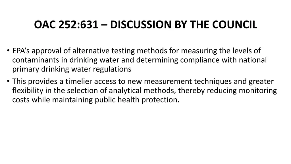 oac 252 631 discussion by the council