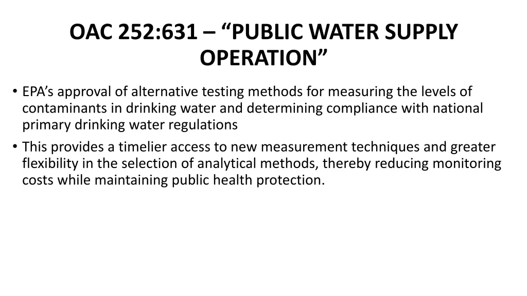 oac 252 631 public water supply operation