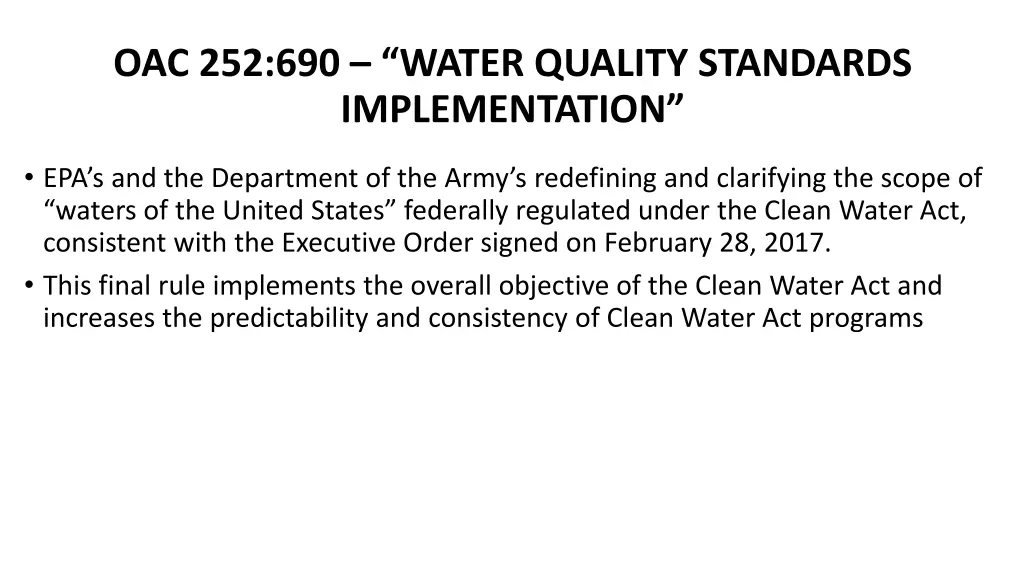 oac 252 690 water quality standards implementation