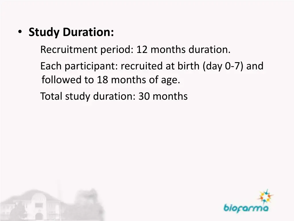 study duration recruitment period 12 months