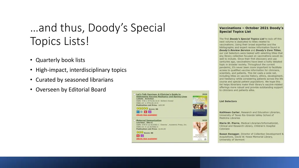 and thus doody s special topics lists