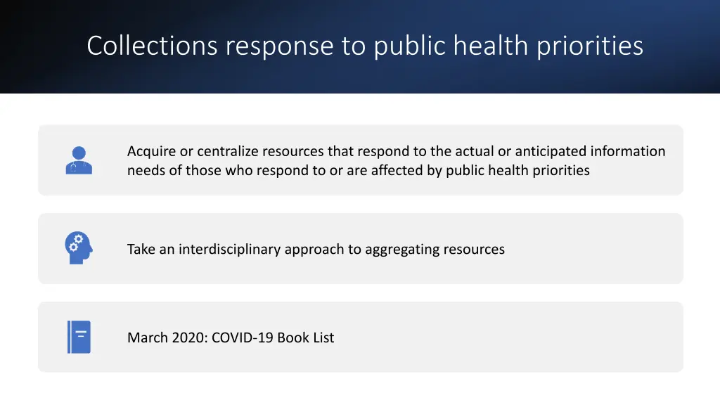 collections response to public health priorities