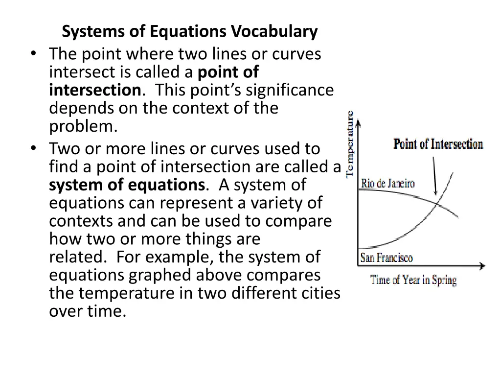 systems of equations vocabulary the point where