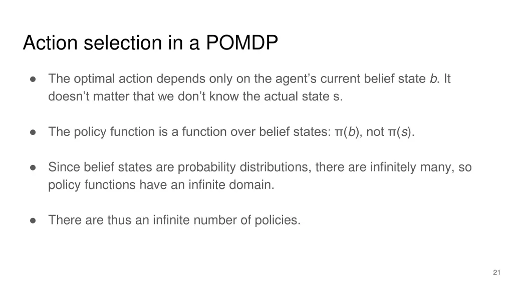 action selection in a pomdp