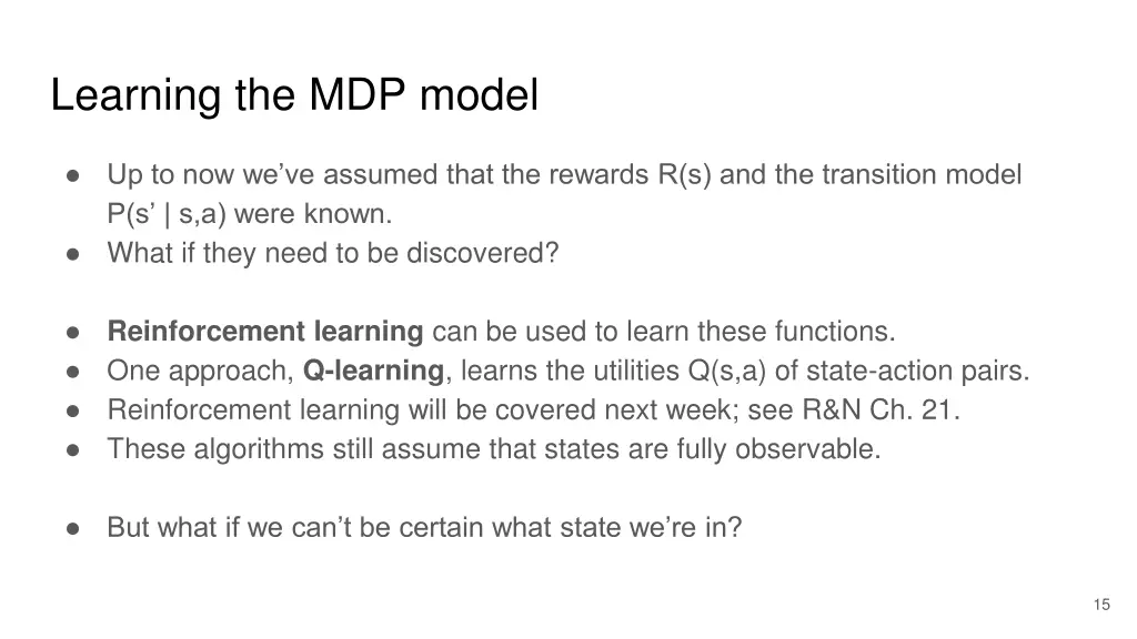 learning the mdp model