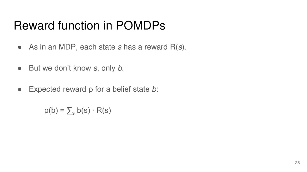 reward function in pomdps