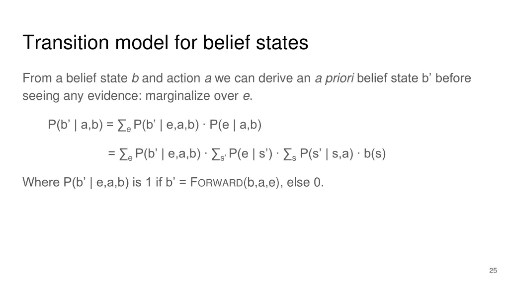transition model for belief states
