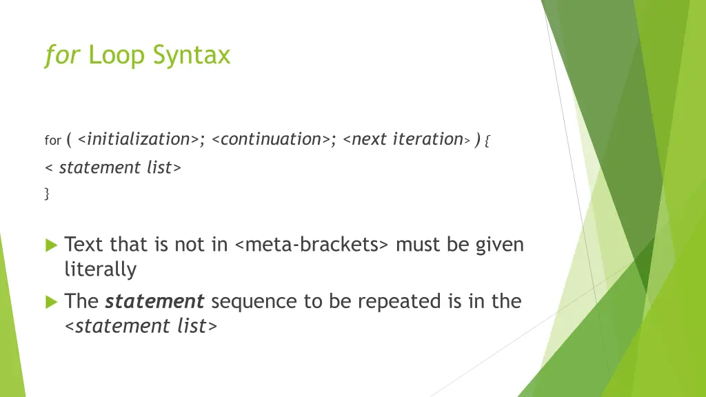 for loop syntax