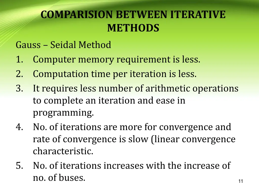 comparision between iterative methods gauss