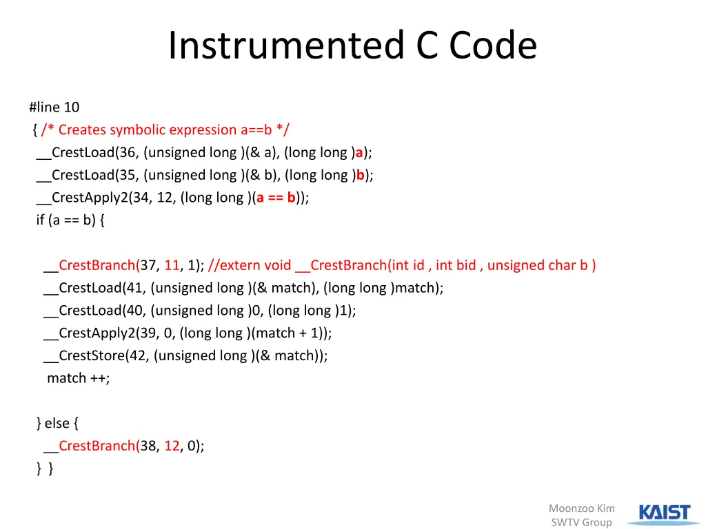 instrumented c code