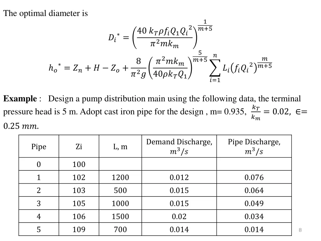 the optimal diameter is