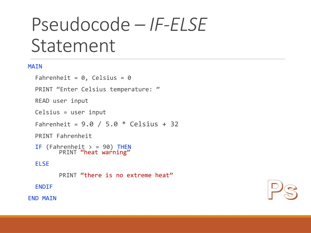 pseudocode if else statement