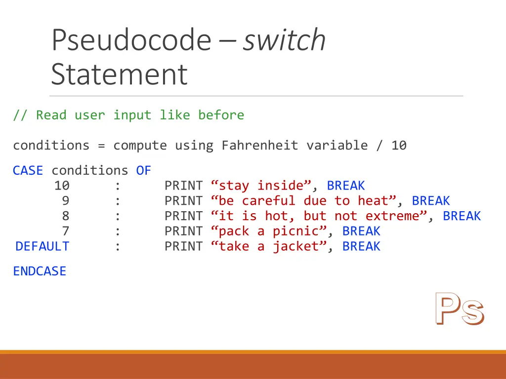 pseudocode switch statement
