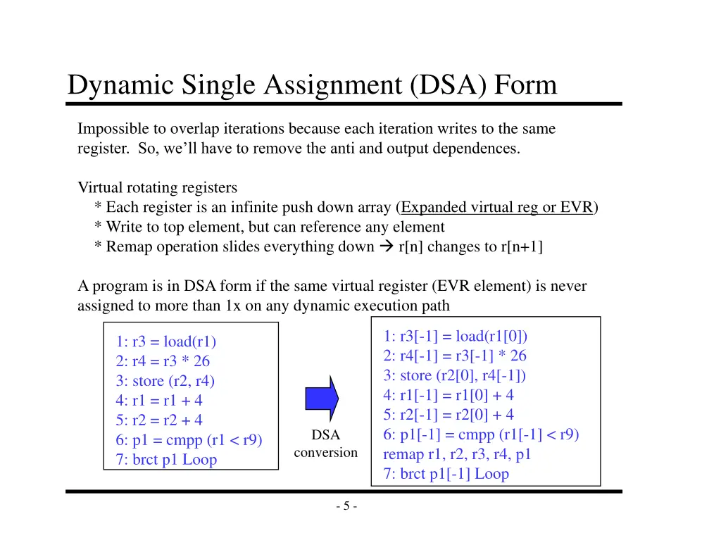 dynamic single assignment dsa form