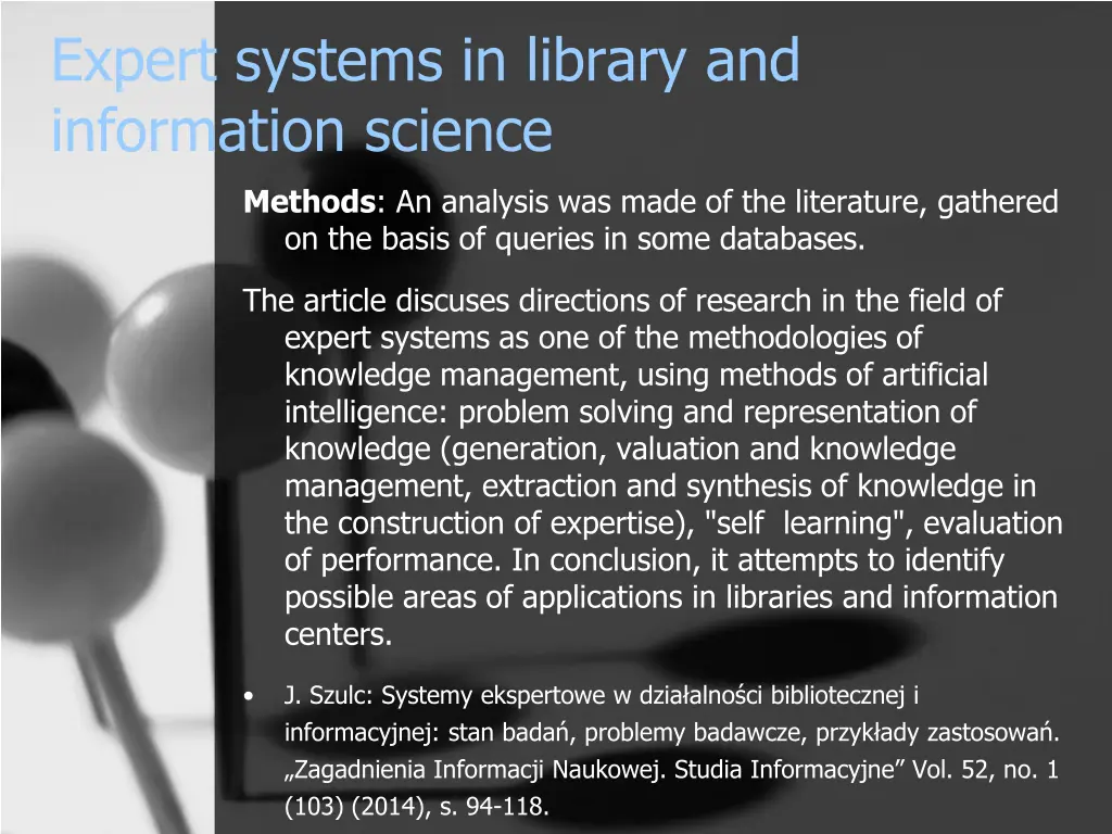 expert systems in library and information science