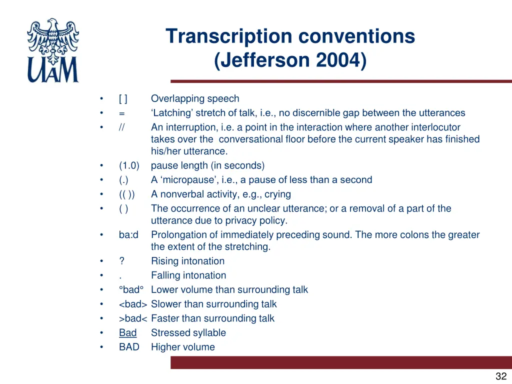 transcription conventions jefferson 2004