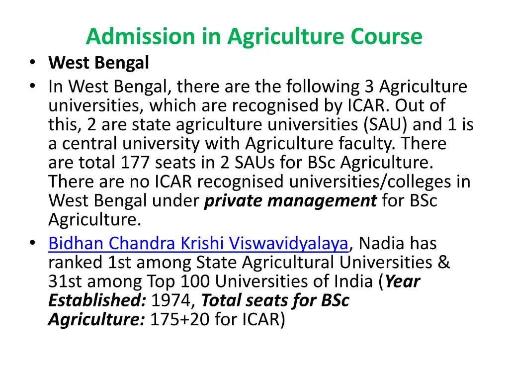 admission in agriculture course west bengal