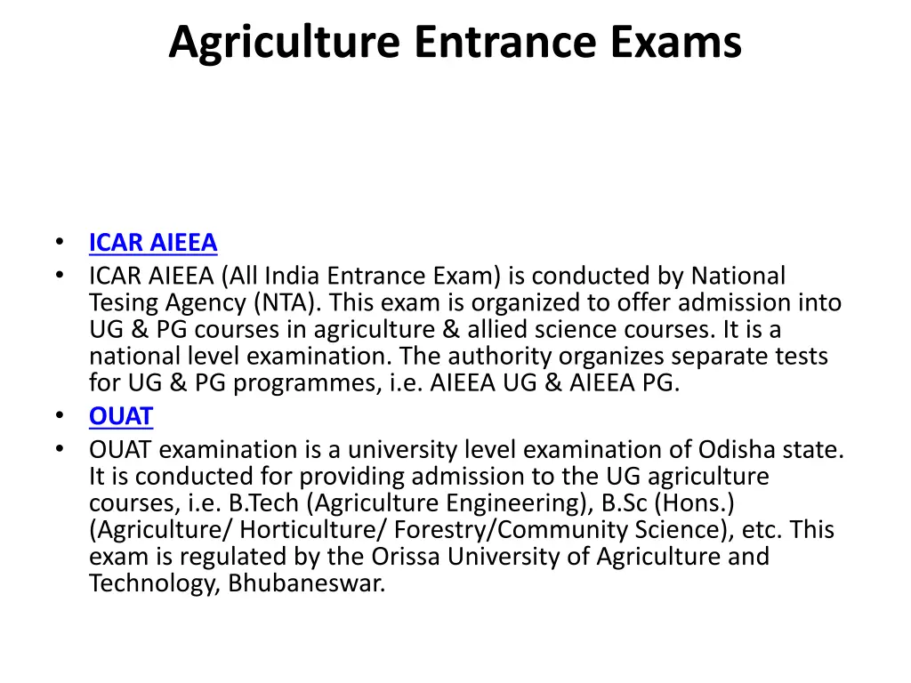 agriculture entrance exams