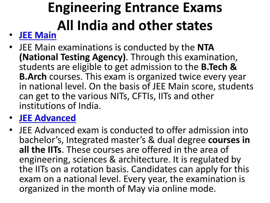 engineering entrance exams all india and other