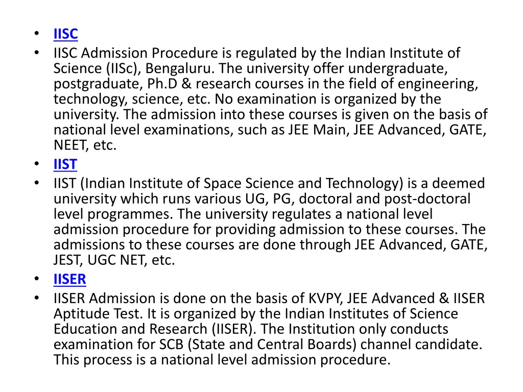 iisc iisc admission procedure is regulated