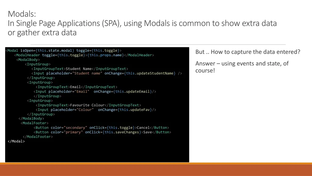 modals in single page applications spa using